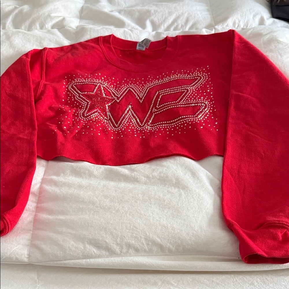Red Cropped Sweatshirt with Star and Letter Design